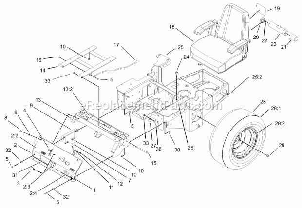 Main Frame Assembly Diagram and Parts List for 74177 230007001-230999999 Toro Lawn Mower
