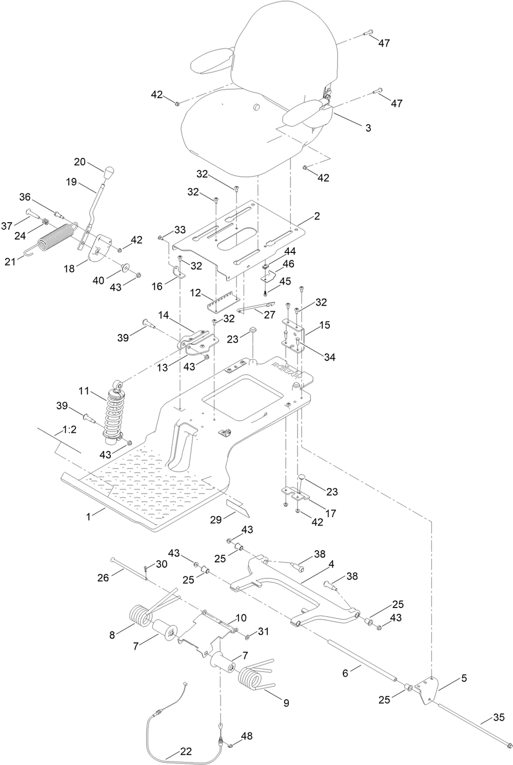 Seat Pan Assembly Diagram and Parts List for 74694 411000000 - 411799999 Toro Lawn Tractor