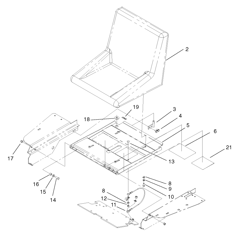 Seat Assembly Diagram and Parts List for 74187 (200000501-200999999)(2000) Toro Lawn Mower
