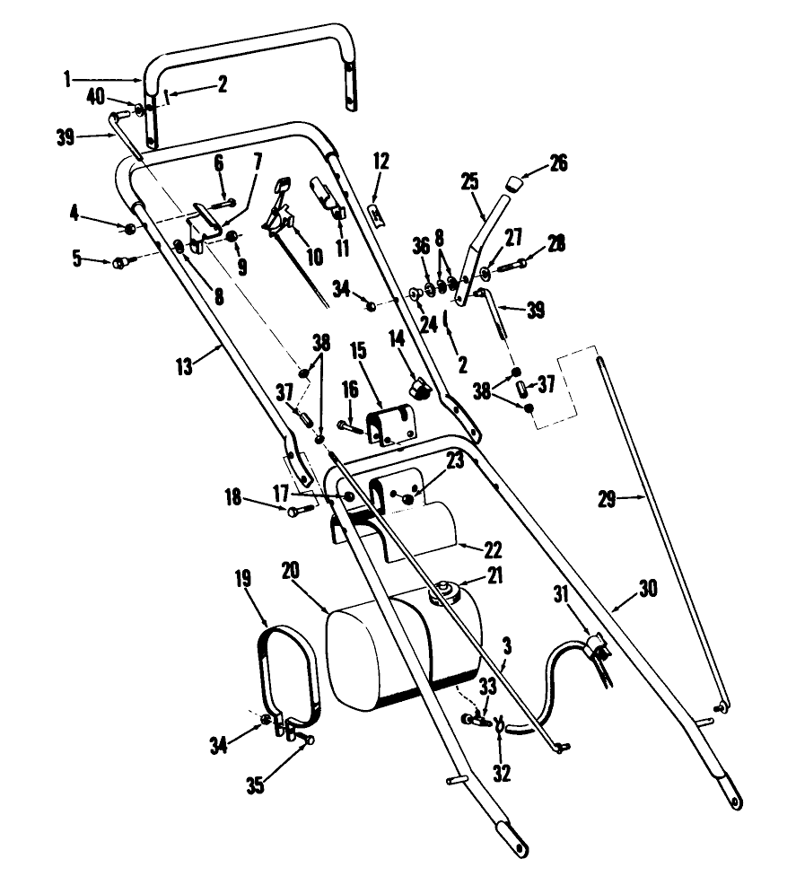 Handle Assembly Diagram and Parts List for 23201 3000001 - 3999999 Toro Lawn Mower