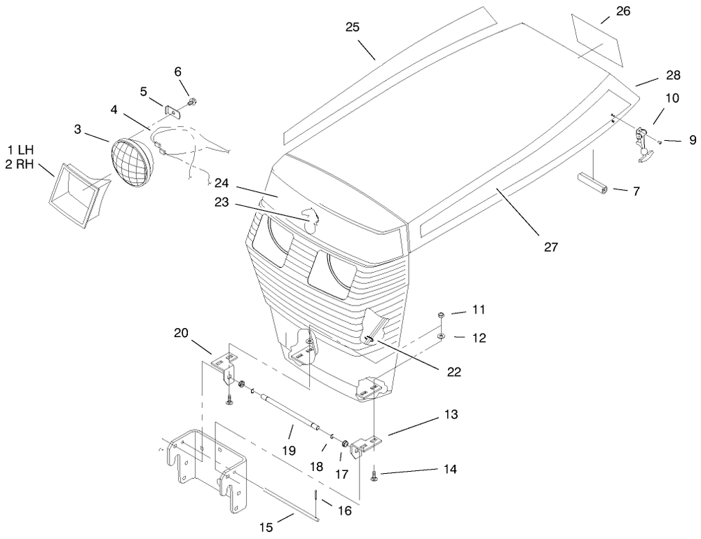 Hood Assembly Diagram and Parts List for 73429 9900001 - 9999999 Toro Lawn Tractor