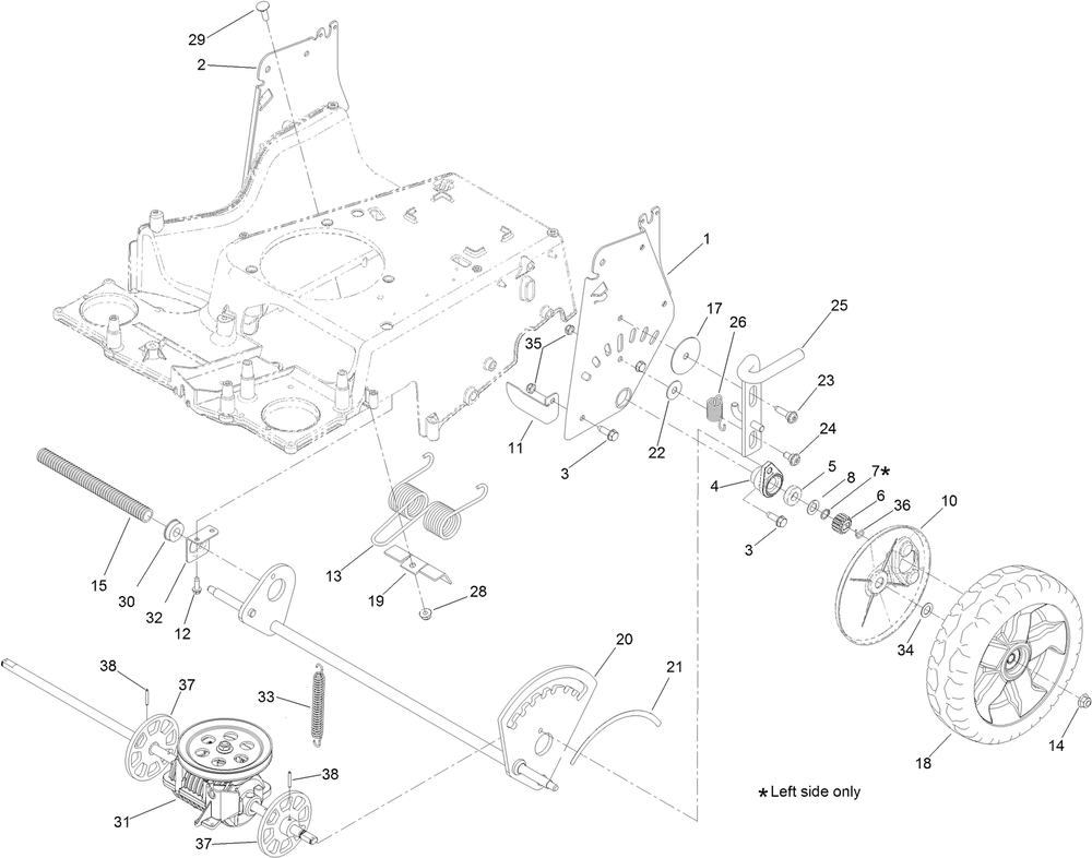 Traction And Height-Of-Cut Assembly Diagram and Parts List for 22205TE (315000001-315999999)(2015) Toro Lawn Mower