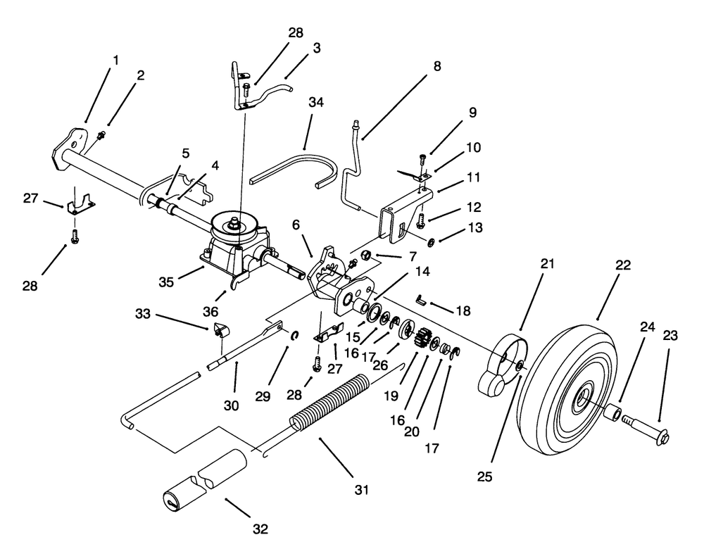 S. P. Rear Axle Assembly Diagram and Parts List for 20908BC 4900001 - 4999999 Toro Lawn Mower