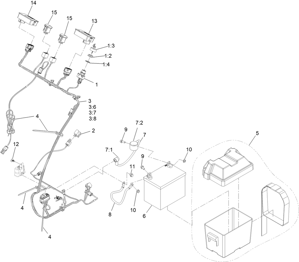 Electrical Assembly Diagram and Parts List for 34230 408000000 - 412799999 Toro Sprayer