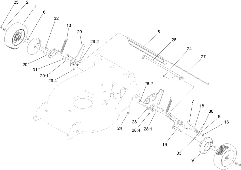 Rear Wheel Assembly Diagram and Parts List for 22203TE (312000001-312999999)(2012) Toro Lawn Mower
