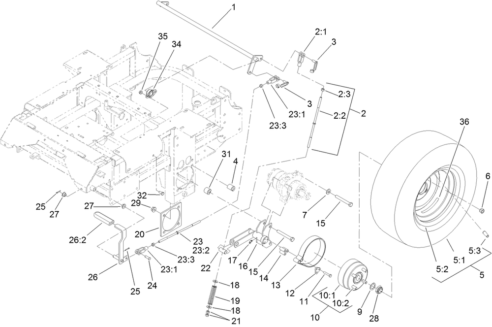 Main Frame And Rear Wheel Assembly Diagram and Parts List for 74267 403247200-999999999 Toro Lawn Mower