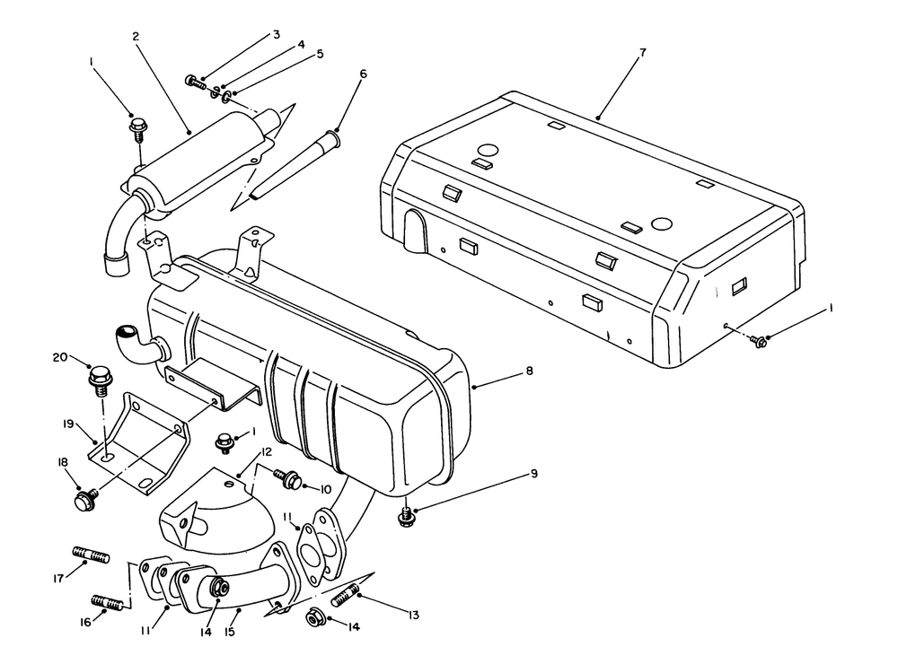 Exhaust Assembly Diagram and Parts List for 62040 7000001 - 7999999 Toro Generator