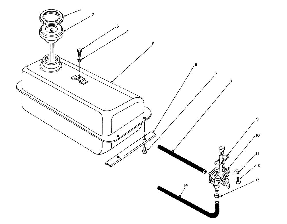 Fuel Tank Assembly Diagram and Parts List for 62040 8000001 - 8999999 Toro Generator