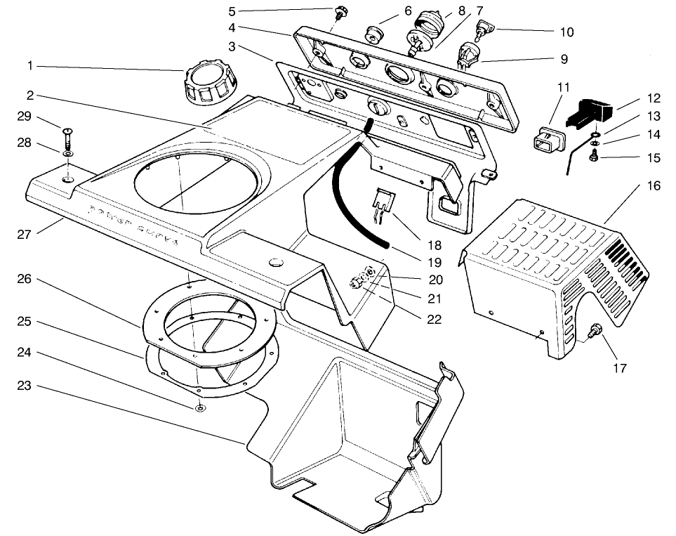 Control Panel & Shrouding Assembly Diagram and Parts List for 38431 7900001 - 7999999 Toro Snow Blower