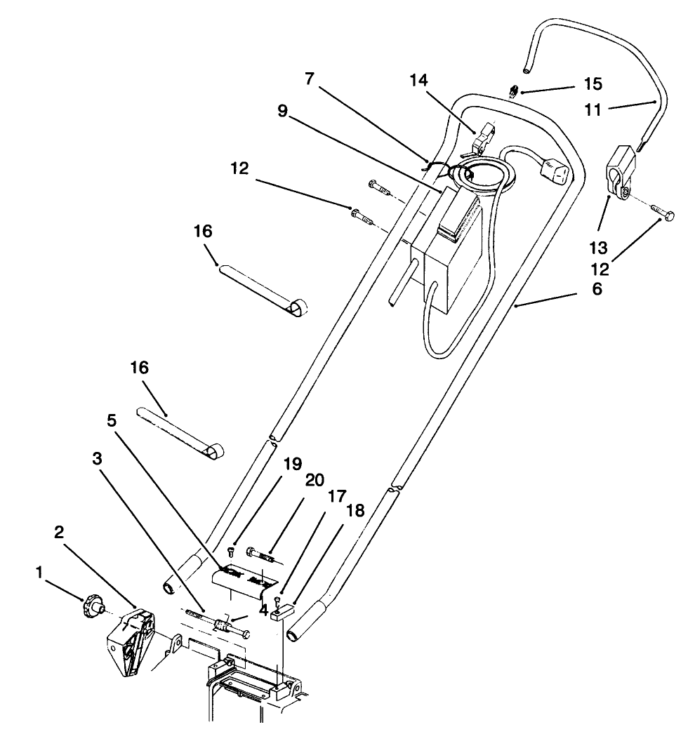 Handle Assembly Diagram and Parts List for 21050BE 6900001 - 6999999 Toro Lawn Mower