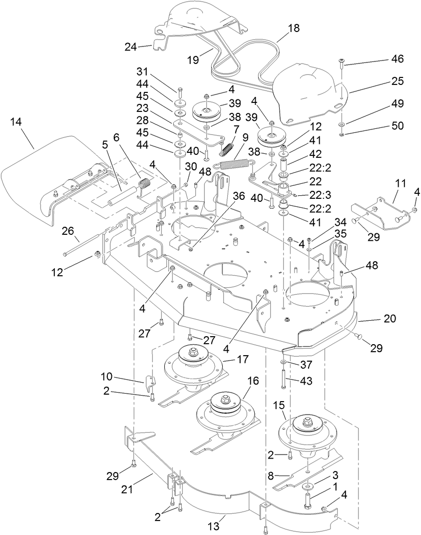 Deck Assembly Diagram and Parts List for 74536TE (313000001-313999999)(2013) Toro Lawn Mower