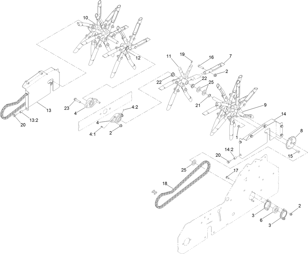 Tine Wheel Drive Assembly Diagram and Parts List for 33515 406000000 - 999999999 Toro Aerator