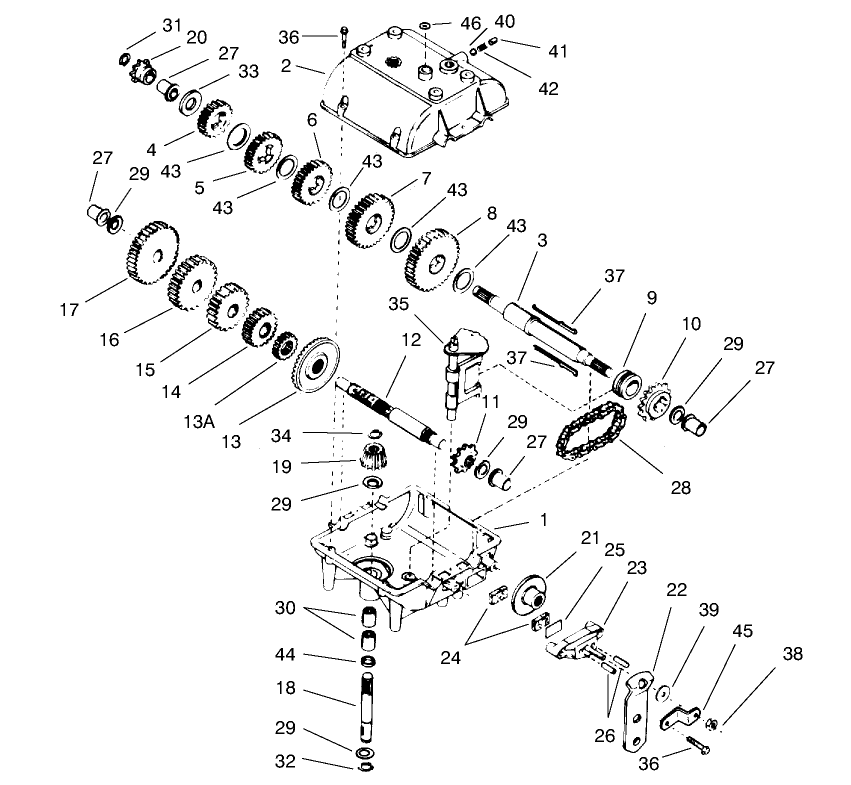 Transmission Peerless Model 700-025 Diagram and Parts List for 70041 8900001 - 8999999 Toro Lawn Tractor