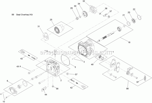 Hydraulic Pump Assembly No. 125-4672 Diagram and Parts List for 74576 315000001-315999999 Toro Lawn Mower
