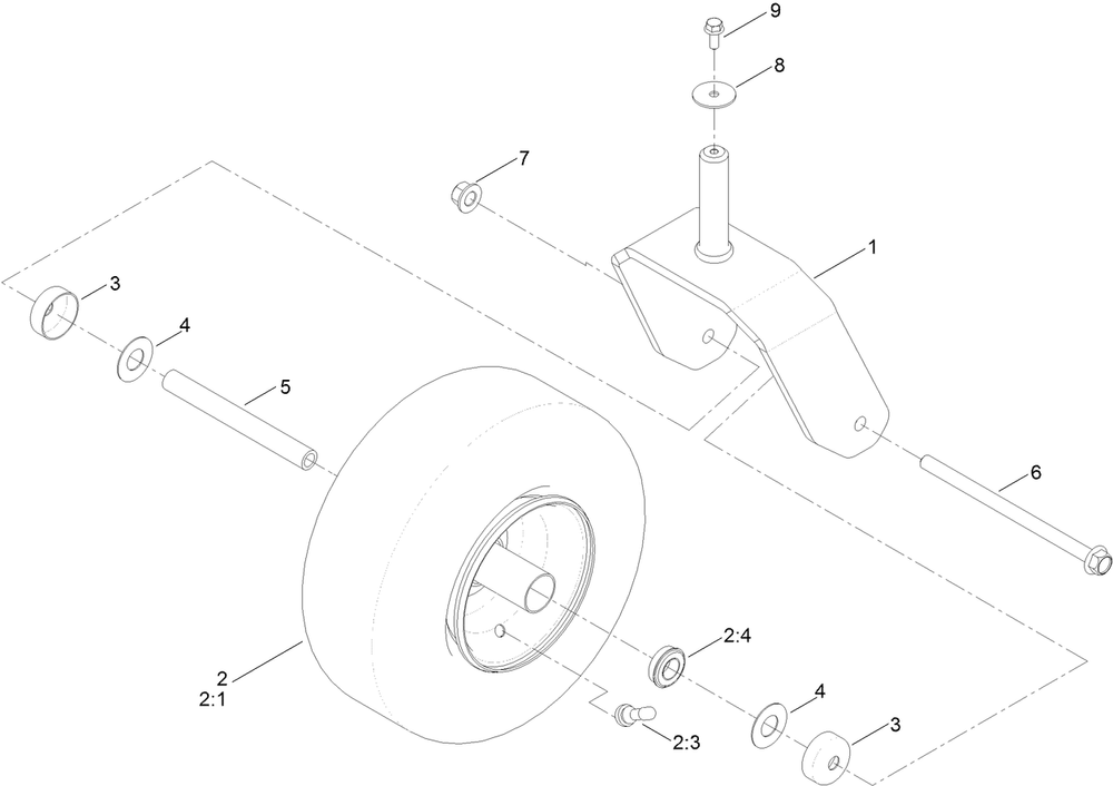 Tire And Caster Assembly Diagram and Parts List for 75760W 407200000 - 410299999 Toro Lawn Tractor