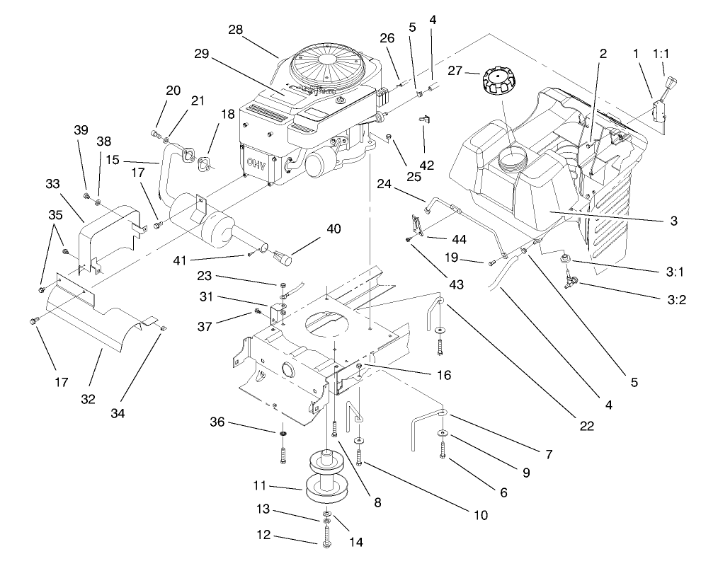 Engine Assembly Diagram and Parts List for 71196 8900001 - 8999999 Toro Lawn Tractor