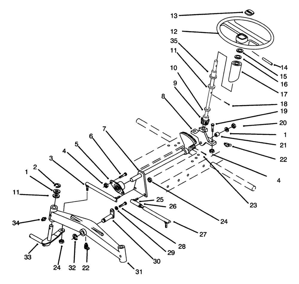 Front Axle And Steering Diagram and Parts List for 73421 5901047 - 5999999 Toro Lawn Tractor