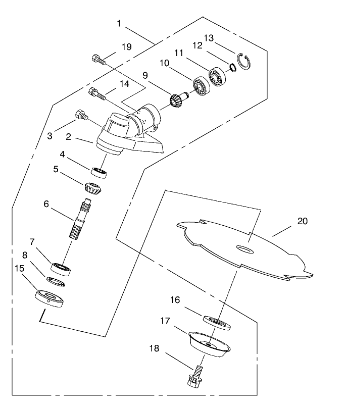 Gearcase Assembly Diagram and Parts List for 53020 900001 - 999999 Toro Trimmer