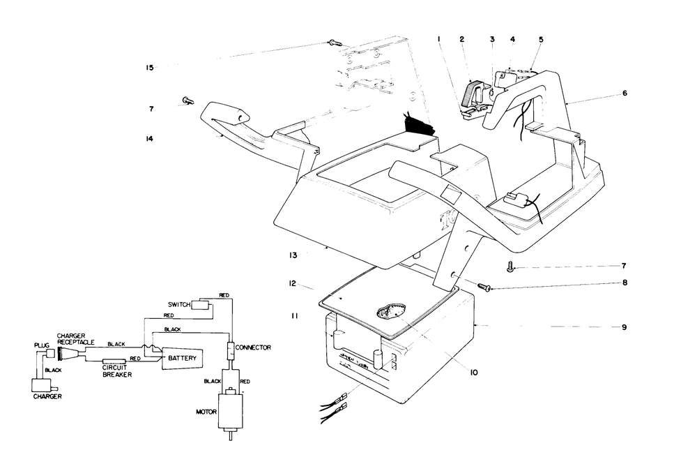 Upper Case Assembly Diagram and Parts List for 51555 7000001 - 7999999 Toro Trimmer