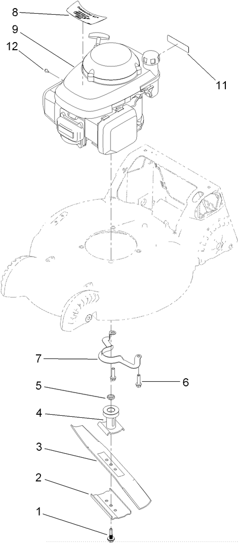 Engine And Blade Assembly Diagram and Parts List for 22186TE (311000001-311999999)(2011) Toro Lawn Mower