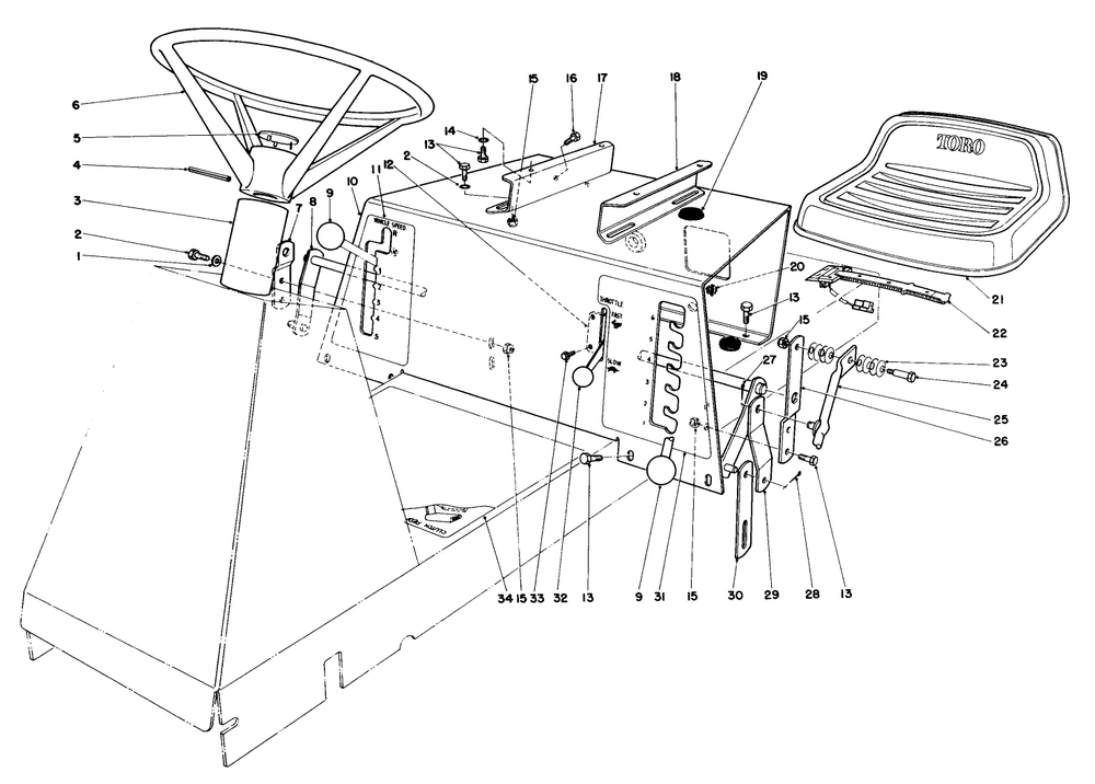 Seat & Steering Wheel Assembly Diagram and Parts List for 56145 3000001 - 3999999 Toro Lawn Tractor