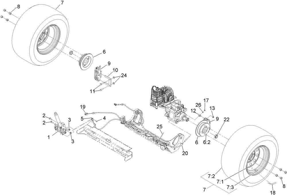 Rear Wheel And Park Brake Assembly Diagram and Parts List for 74951 (311000001-311000402)(2011) Toro Lawn Mower