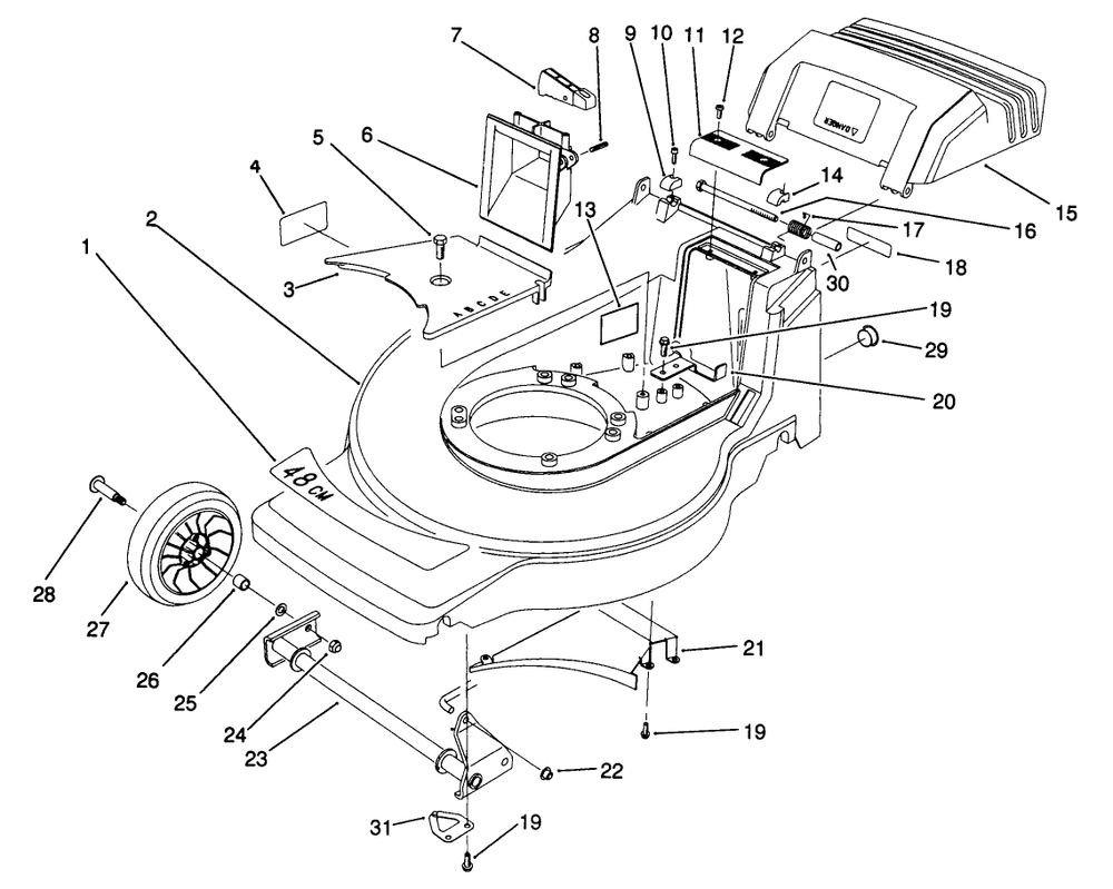 Housing Assembly Diagram and Parts List for 20926B 1000001 - 1999999 Toro Lawn Mower