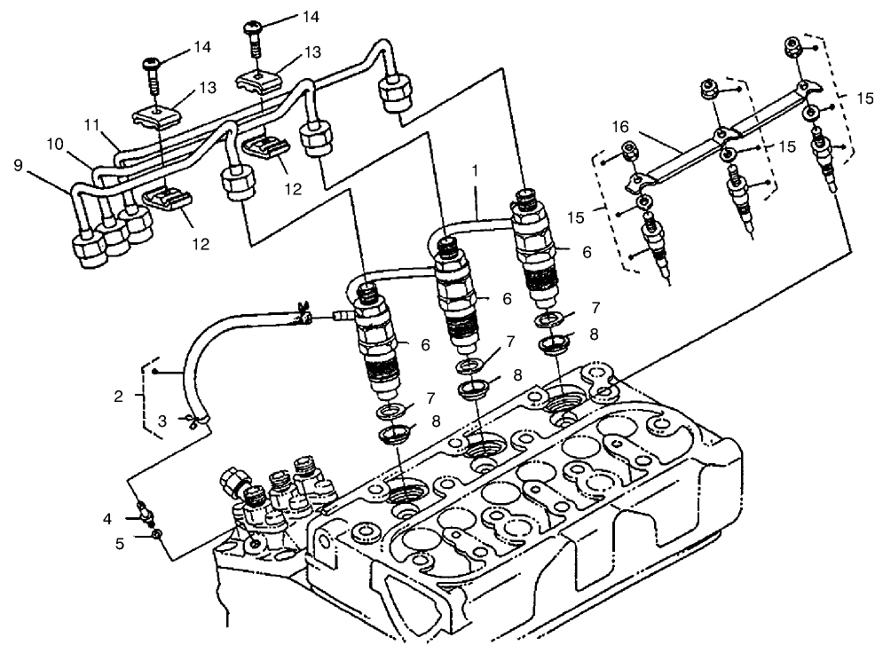 Nozzle Holder And Glow Plugs Assembly Diagram and Parts List for 22303 990001 - 999999 Toro Lawn Tractor Accessories
