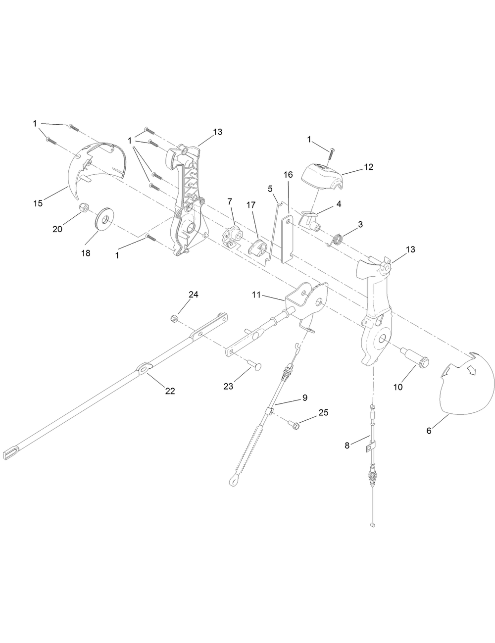 Chute Control Lever Assembly Diagram and Parts List for 36002 409000000 - 412999999 Toro Snow Blower
