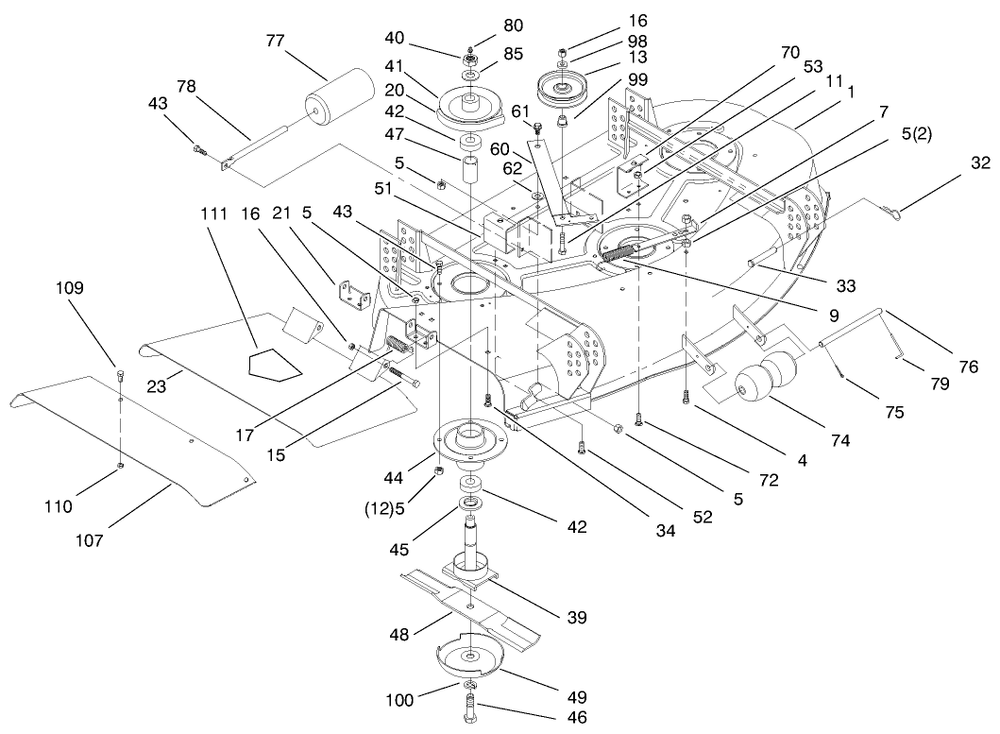 Deck And Spindle Assembly Diagram and Parts List for 30546 990001 - 999999 Toro Lawn Mower