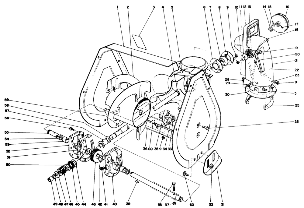 Auger Assembly Diagram and Parts List for 38054 2000001 - 2999999 Toro Snow Blower