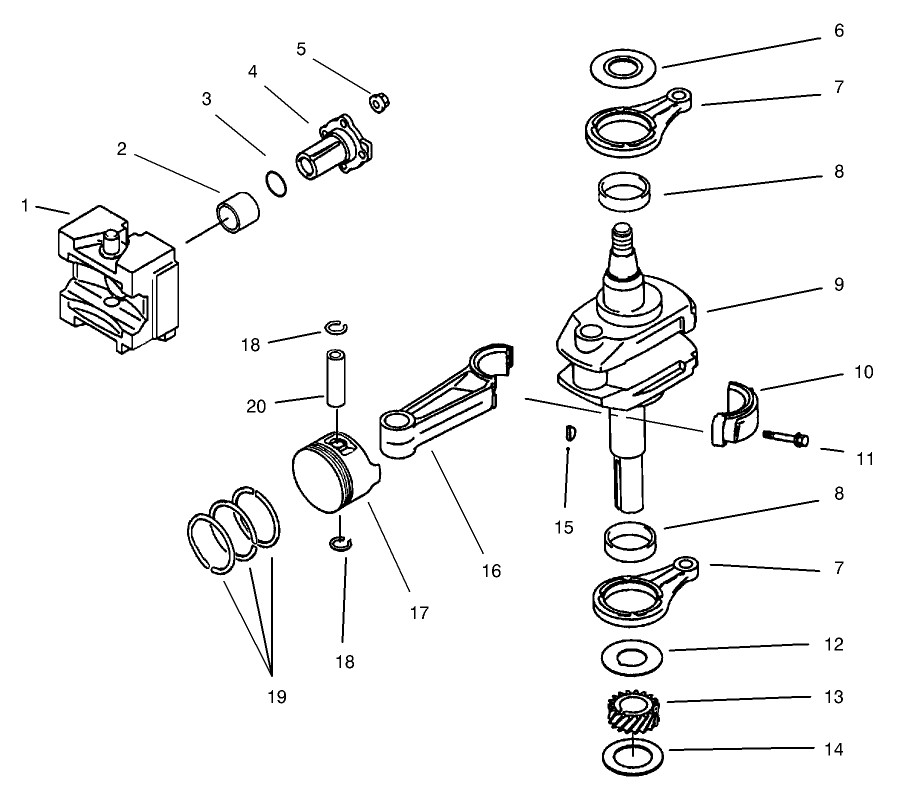 Piston And Crankshaft Assembly Diagram and Parts List for 30261TE (240000001-240999999)(2004) Toro Lawn Mower