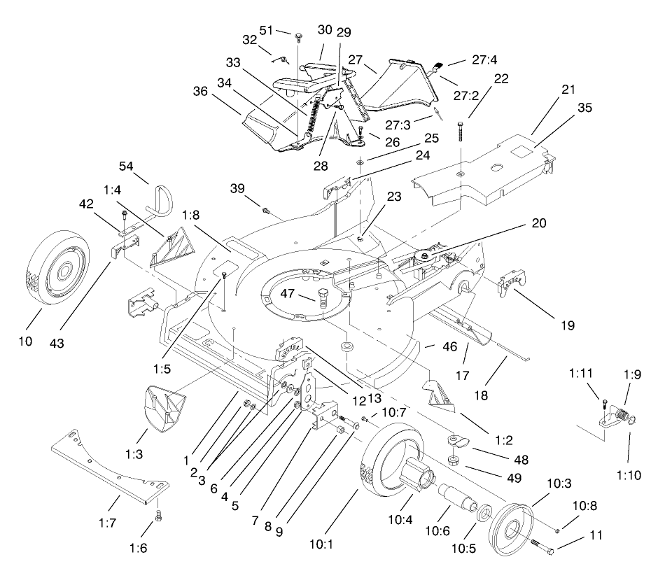 Housing Assembly Diagram and Parts List for 22157 8900001 - 8999999 Toro Lawn Mower