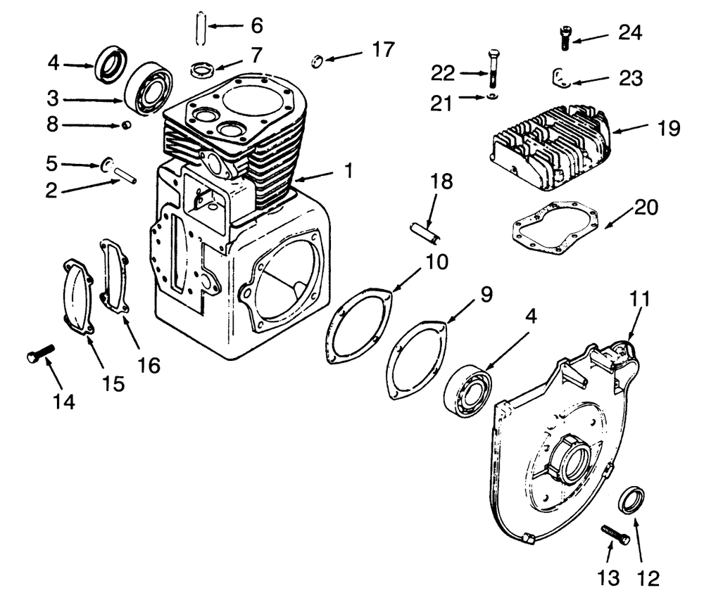 Crankcase And Cylinder Head Diagram and Parts List for 73401 3900001 - 3999999 Toro Lawn Tractor