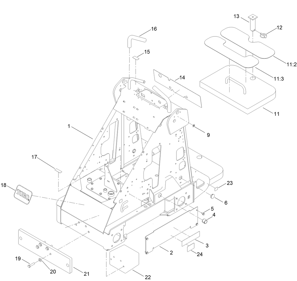 Frame Assembly Diagram and Parts List for 22218 407600000 - 411799999 Toro Lawn Tractor Accessories