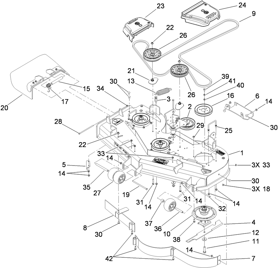 Deck Assembly Diagram and Parts List for 74943CP (311000001-311999999)(2011) Toro Lawn Mower