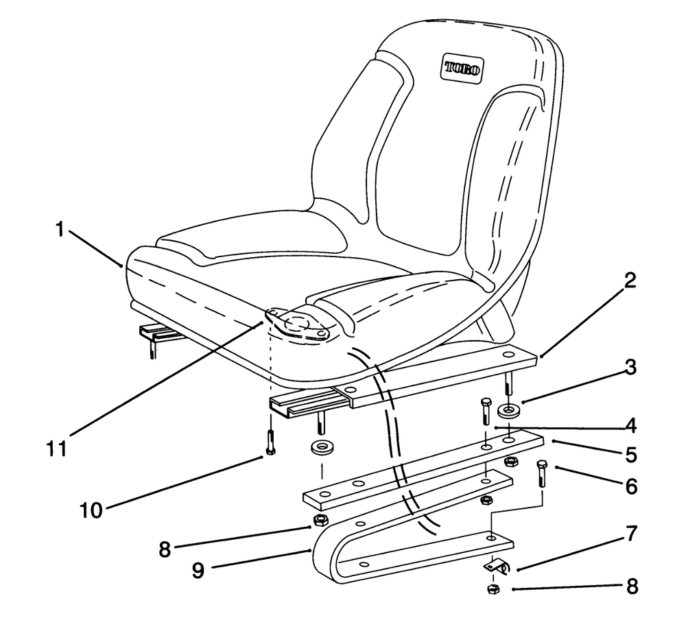 Seat Assembly Diagram and Parts List for 30610 390001 - 399999 Toro Lawn Tractor