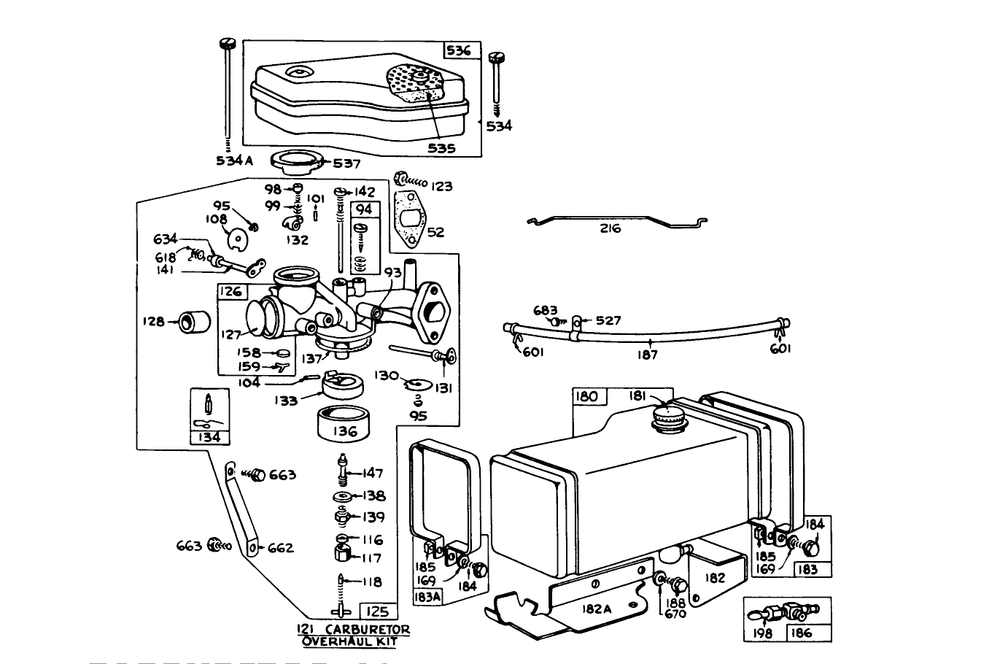 Carburetor And Fuel Tank Assembly Diagram and Parts List for 56108 3000001 - 3999999 Toro Lawn Tractor Accessories
