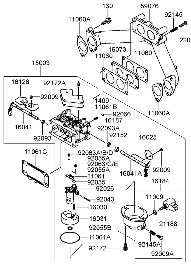 Carburetor Assembly Diagram and Parts List for 74237CP (270000001-270999999)(2007) Toro Lawn Mower