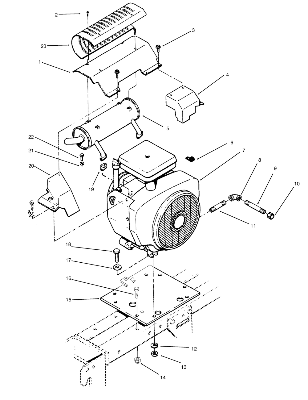 Engine And Exhaust Diagram and Parts List for 73501 59000412 - 59002868 Toro Lawn Tractor