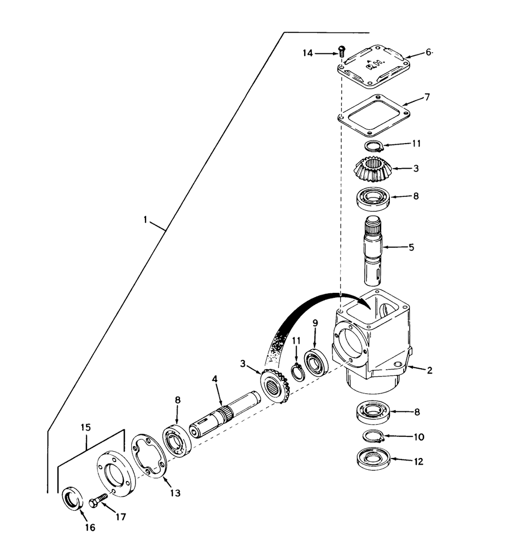 Right Angle Gear Box Assembly Model P1487-P91 Diagram and Parts List for 55402 0000001 - 0999999 Toro Lawn Tractor