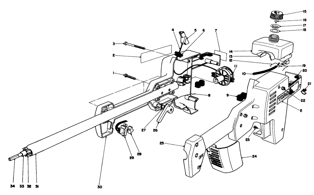 Engine Housing Assembly Diagram and Parts List for 51616 3000001 - 3999999 Toro Trimmer