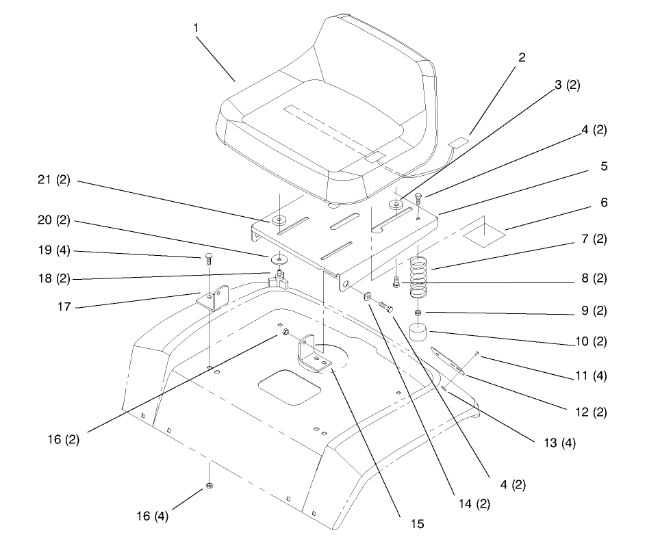 Seat Diagram and Parts List for 72104 8900001 - 8900599 Toro Lawn Tractor