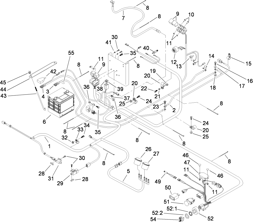 Electrical Assembly Diagram and Parts List for 74268CP (280000001-280999999)(2008) Toro Lawn Mower