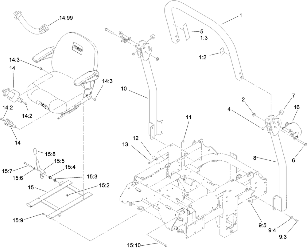 Roll-Over Protection System Assembly Diagram and Parts List for 74264TE (310000001-310999999)(2010) Toro Lawn Mower