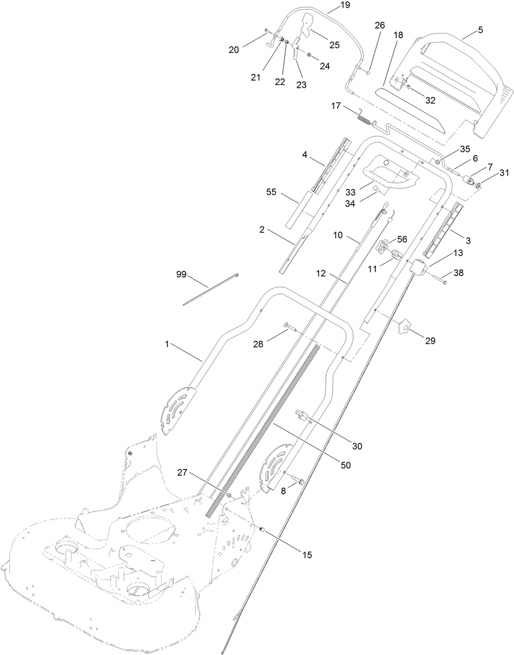 Handle Assembly Diagram and Parts List for 20976 400000000 - 402099999 Toro Lawn Mower