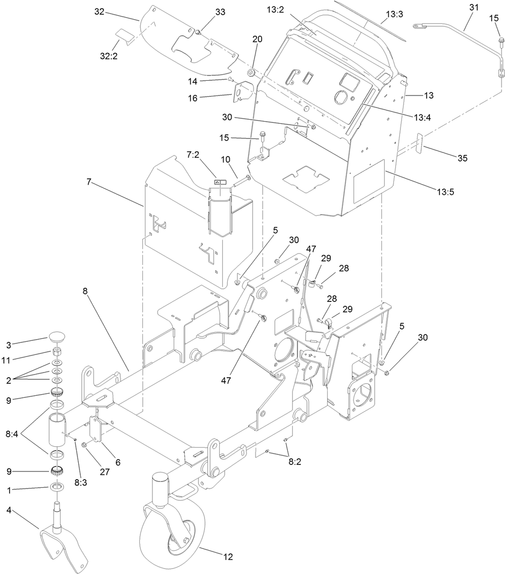 Main Frame Assembly Diagram and Parts List for 79534 (316000001-316999999)(2016) Toro Lawn Mower