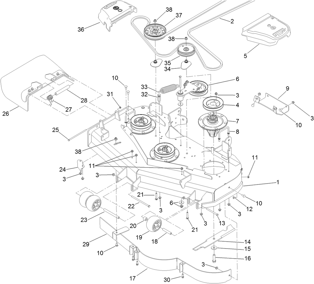 Deck Assembly Diagram and Parts List for 74901 (313000001-313999999)(2013) Toro Lawn Mower