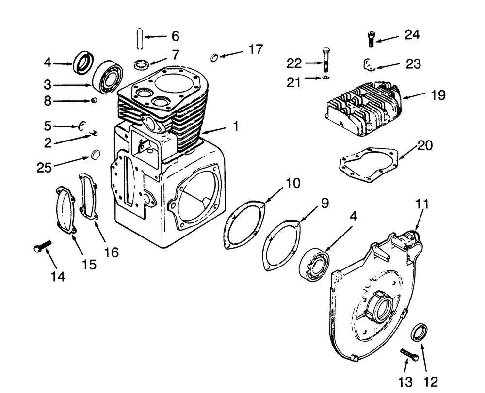 Crankcase And Cylinder Head Diagram and Parts List for 73320 3900001 - 3999999 Toro Lawn Tractor