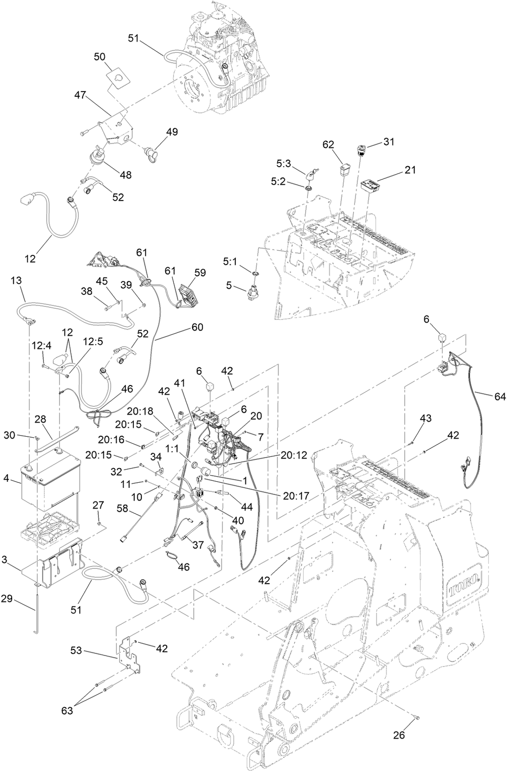 Electrical Assembly Diagram and Parts List for 22327G 411900000 - 412499999 Toro Lawn Tractor Accessories